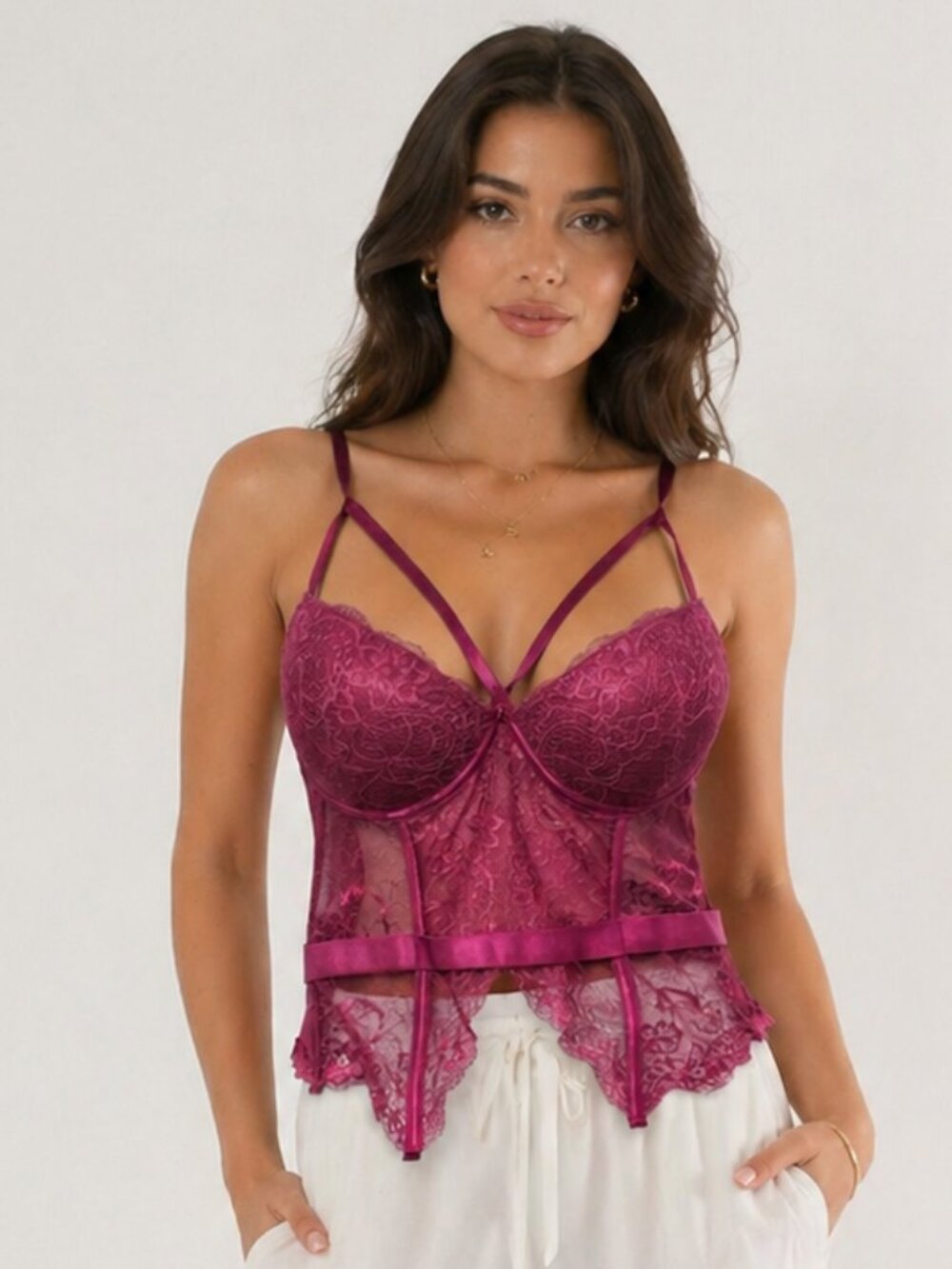Just Sexy Lingerie Tank Purple Lace Y2K Vamp Party Sheer L